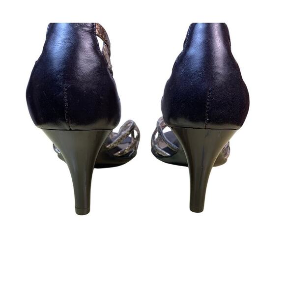 Sofft T-Strap Dark Brown & Gold Snakeskin High Heel Sandals - Size 7M - Picture 5 of 8